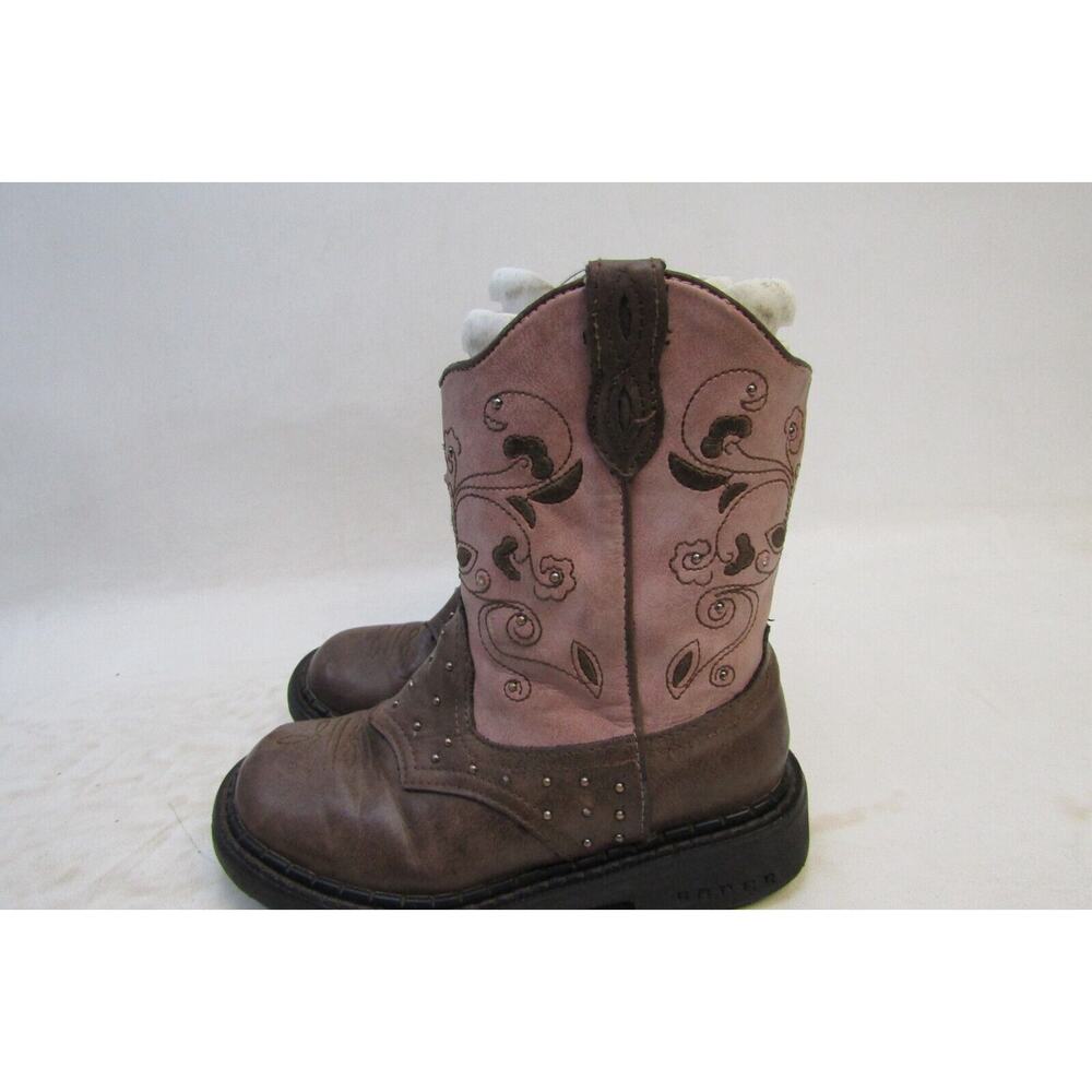 Roper Brand Little Kids Youth Size 12 M Brown Leather Light Up Cowboy Boots